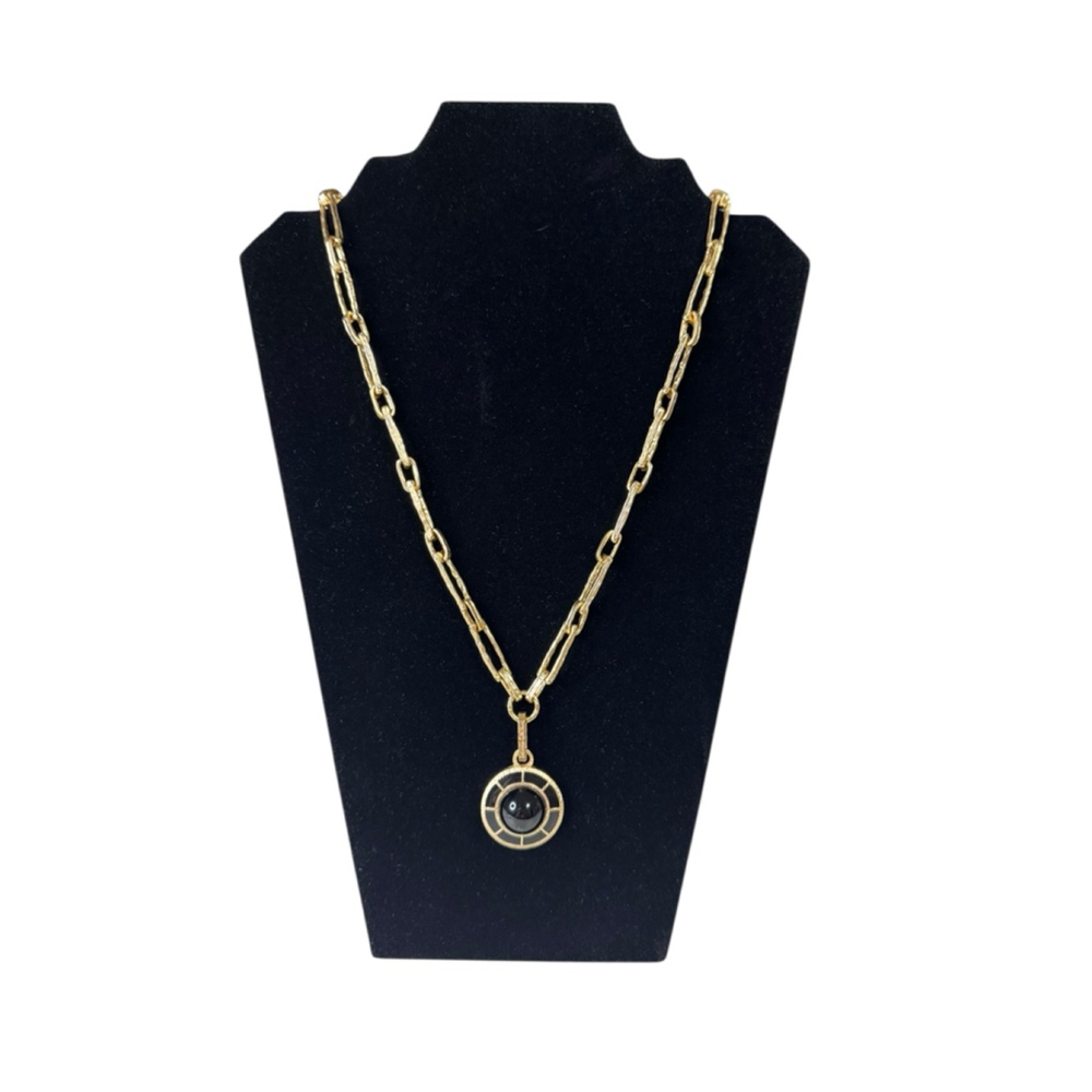 Women's Unbranded Gold Chain Necklace with Black Pendant One Size